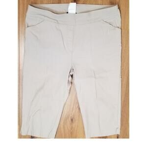 Bali Women's Beige Capris Pants Pull On Pockets Elastic Waist Fake Zip Size 16